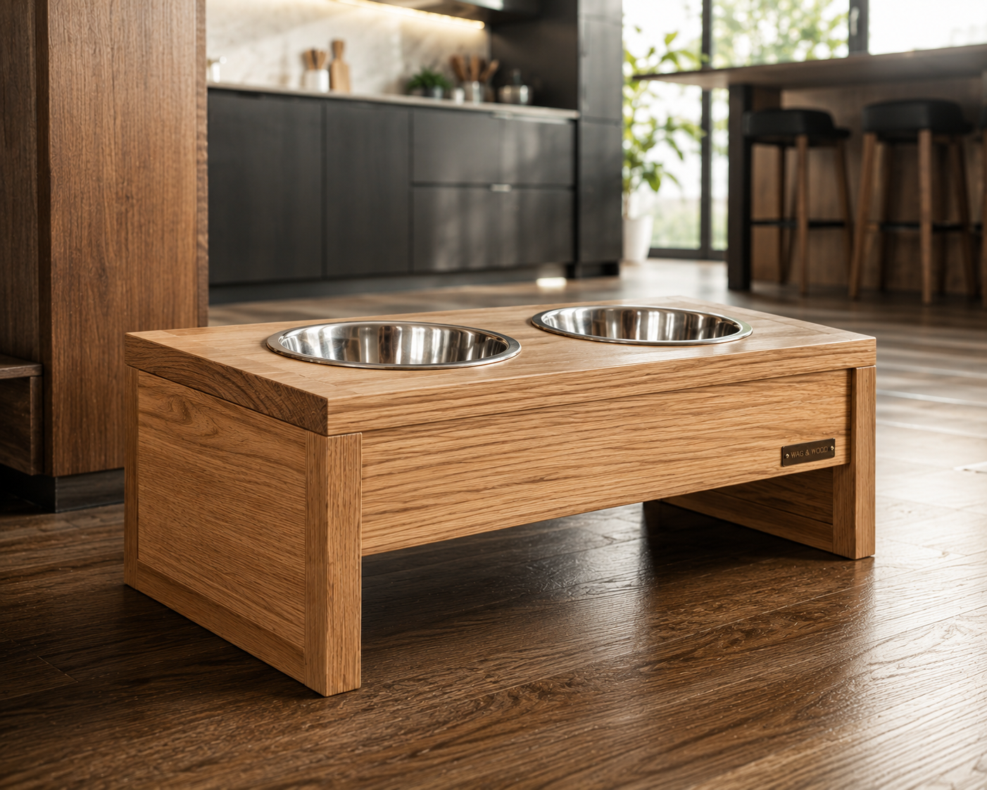 Oak Elevated Pet Feeding Station